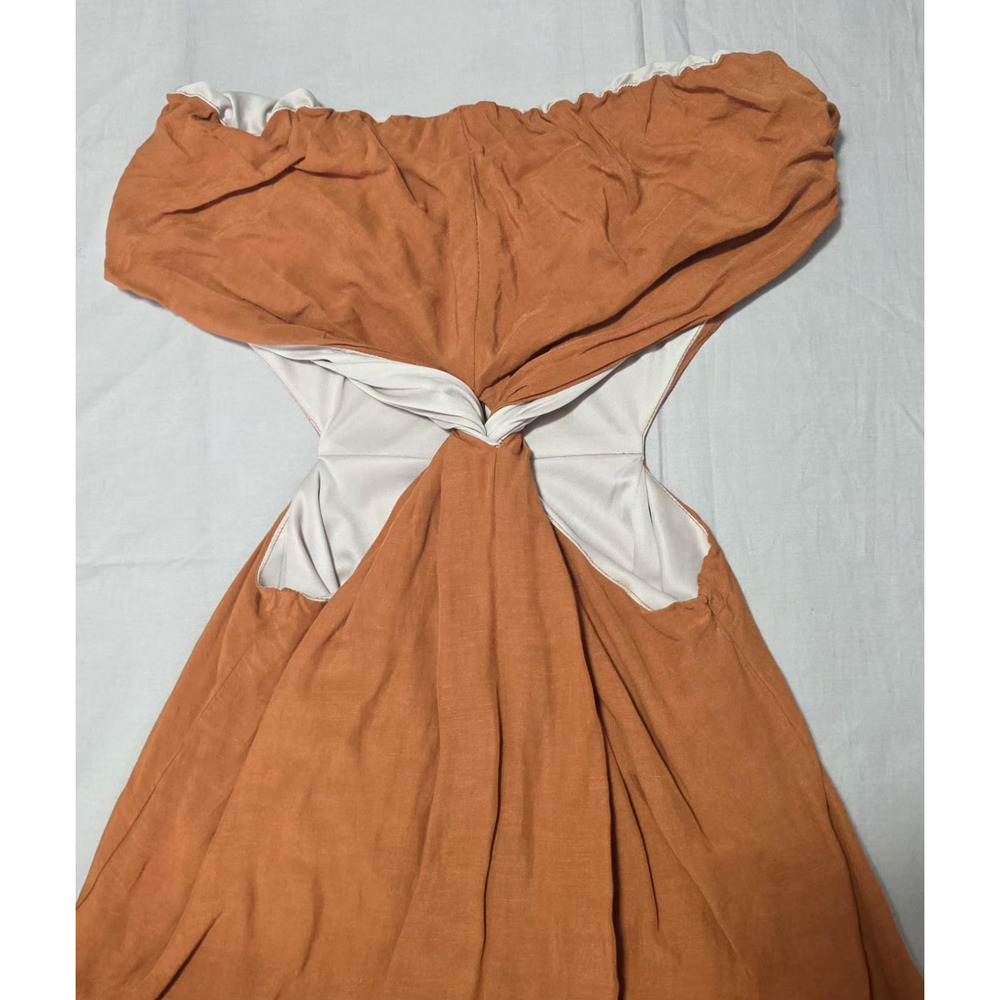 Dixie Made in Italy Burnt Orange Linen Blend Cut-Out Maxi Dress - Size S - Boho - Picture 9 of 11